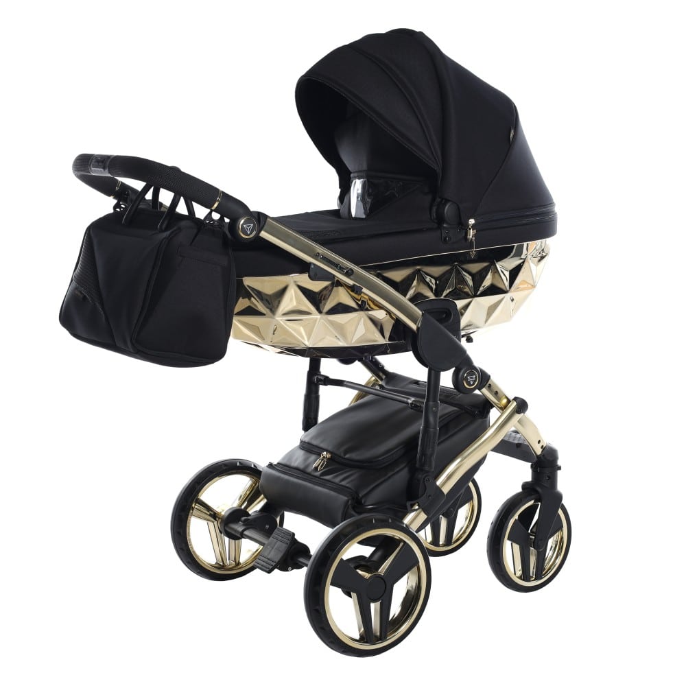 Carucior 2 in 1 Junama Diamond Mirror 02 Tex Black Gold - Image 3