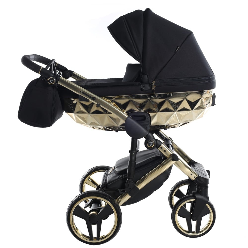 Carucior 2 in 1 Junama Diamond Mirror 02 Tex Black Gold - Image 4