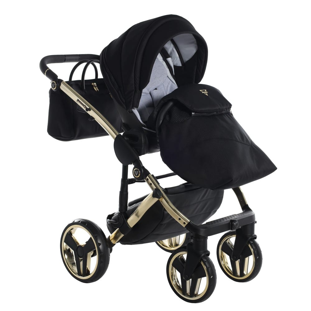 Carucior 2 in 1 Junama Diamond Mirror 02 Tex Black Gold - Image 6