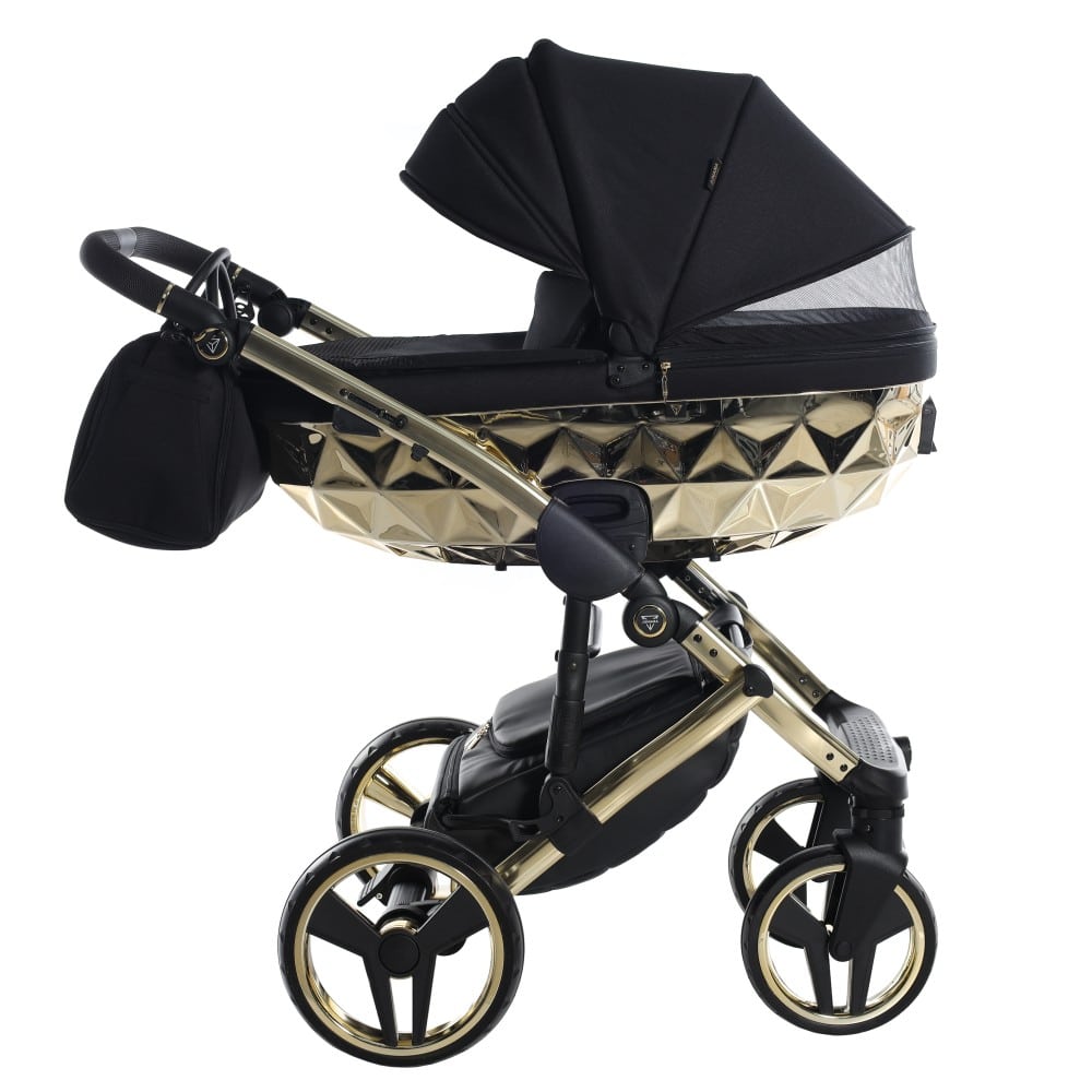 Carucior 2 in 1 Junama Diamond Mirror 02 Tex Black Gold - Image 5