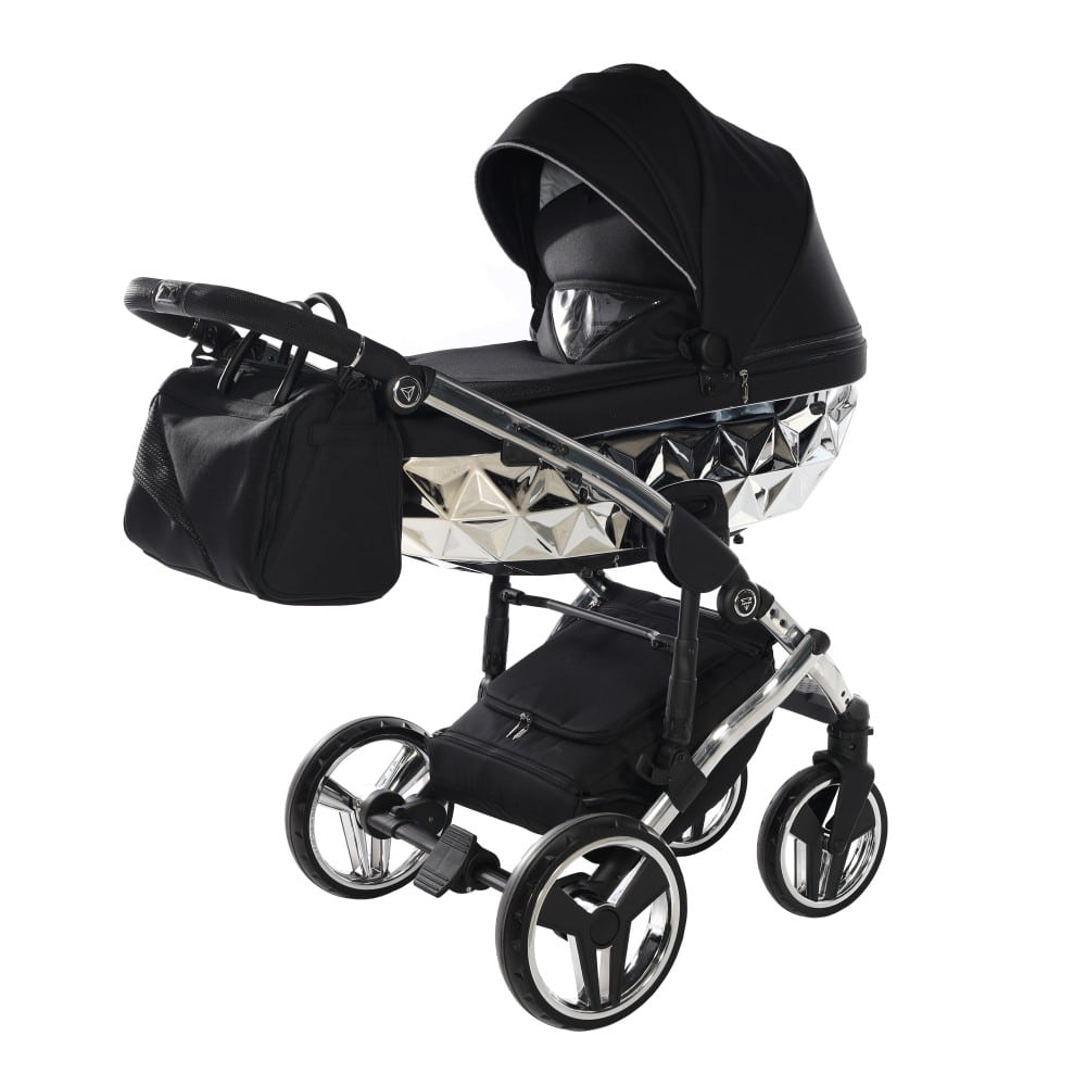 Carucior 2 in 1 Junama Diamond Mirror 03 Tex Black Silver - Image 3