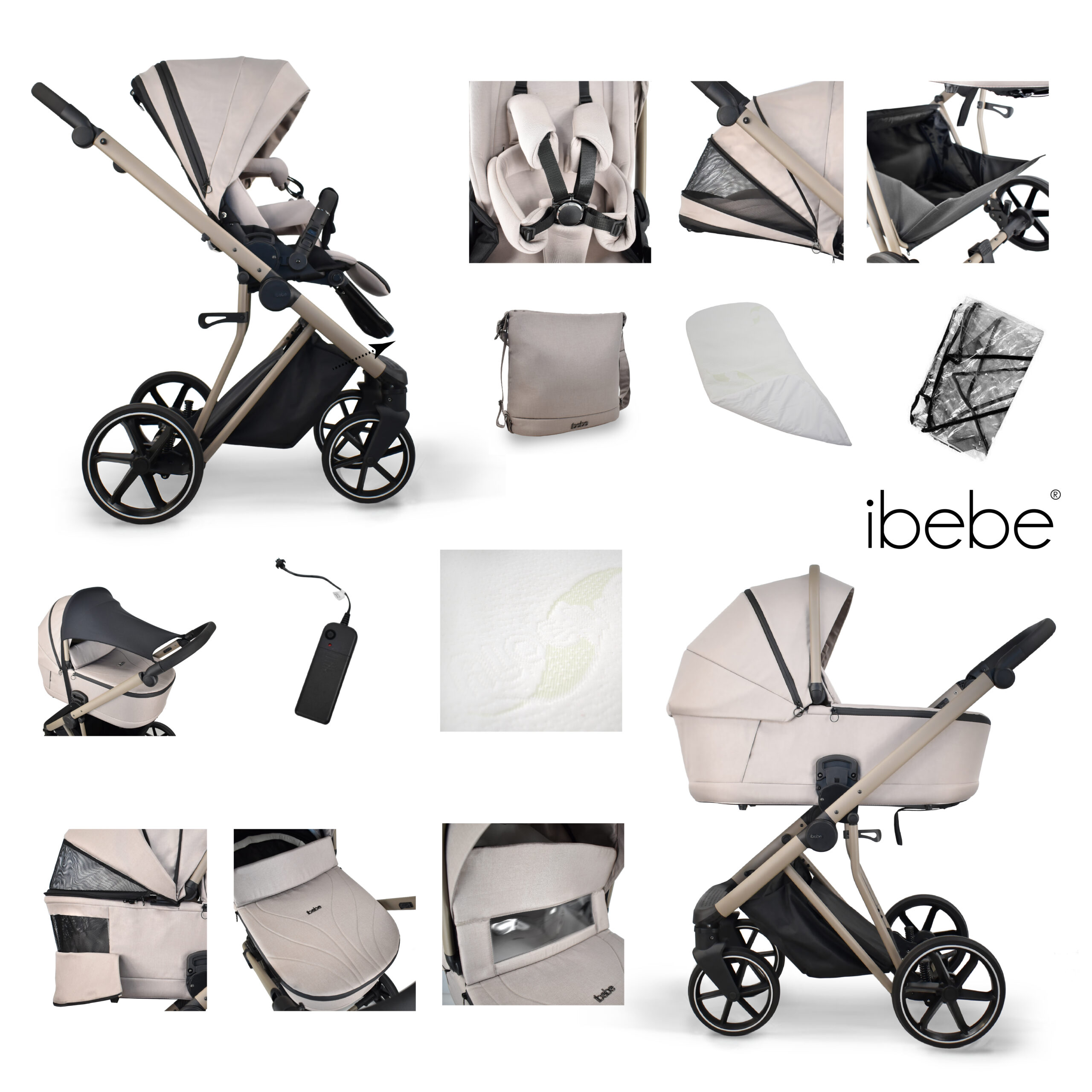 Cărucior pentru copii 2 in 1 iBebe Next2 Beige - Image 40
